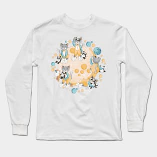 Cats, pandas and unicorns // yellow and teal Long Sleeve T-Shirt